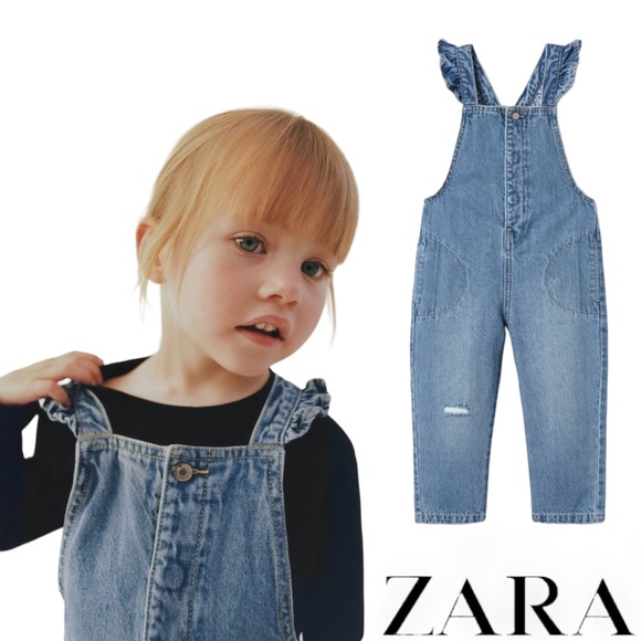 Zara Bottoms Zara Kids Blue Ruffled Denim Overalls Poshmark